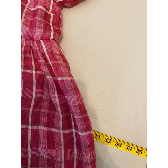 Madewell Baby Doll Dress Plaid Pink/White Puff Sleeve Keyhole Back Small - Picture 11 of 13
